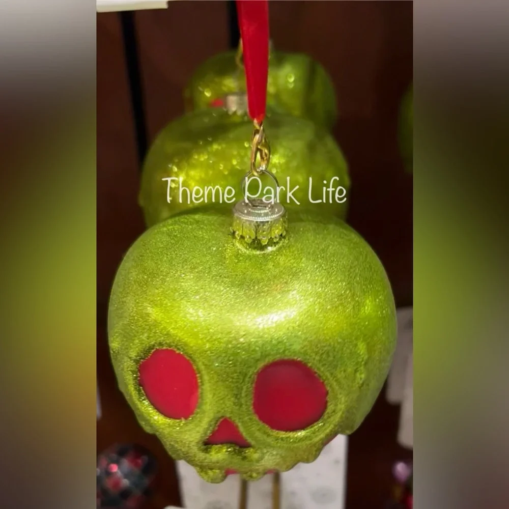 Disney Parks Snow White Evil Queen Poison Apple Glitter Glass Ornament NEW